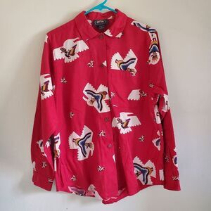 Vintage British Khaki Robert Lighton Kachina Native American Eagle blouse top